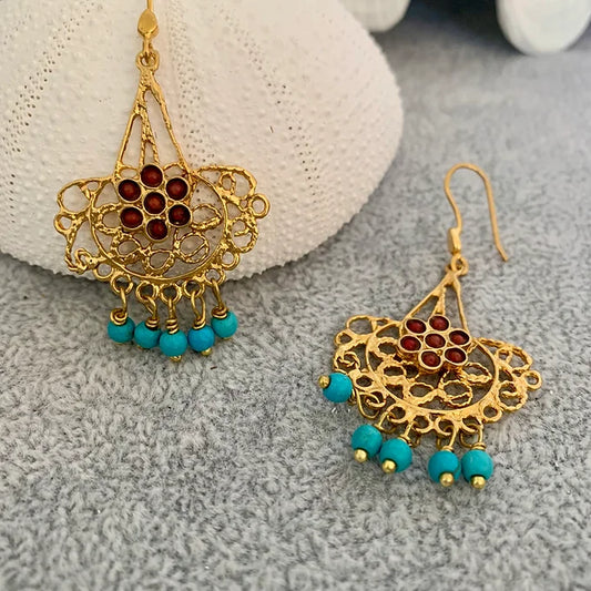 Turquoise & Coral Moon Earrings