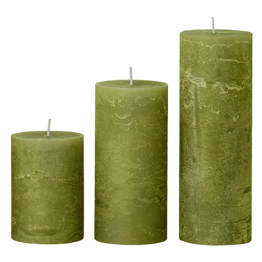Rustic Fern Green Pillar Candles