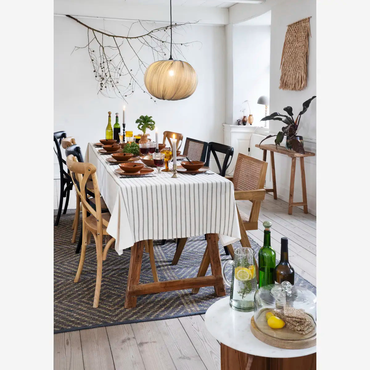 Sage Green Stripe Tablecloth & Napkins