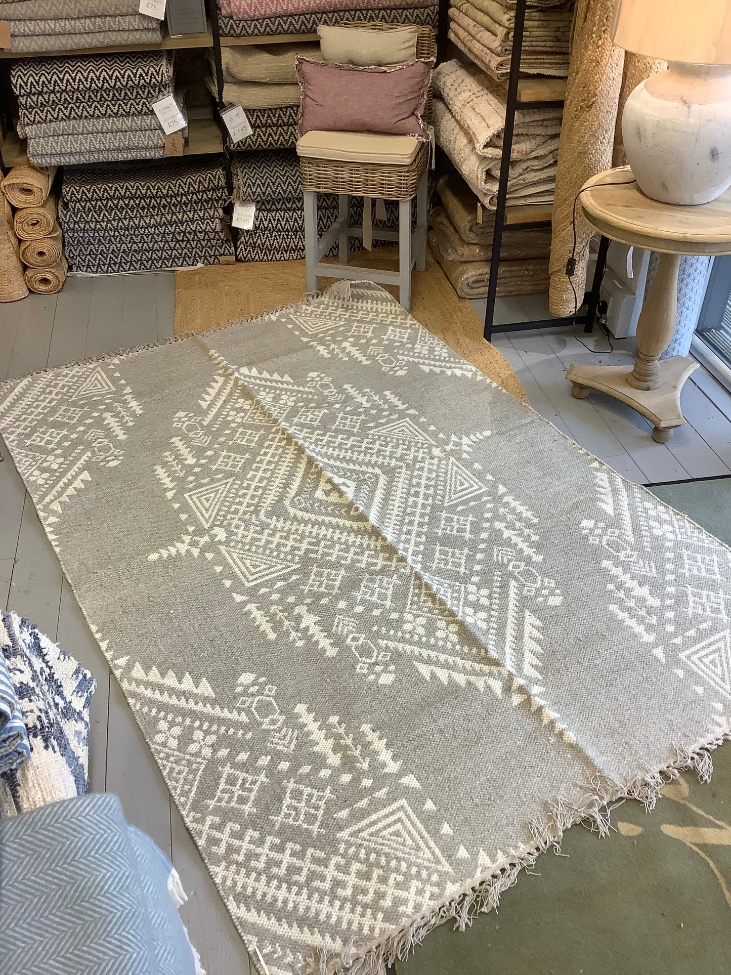 Grey Wool & Cotton Blend Rug