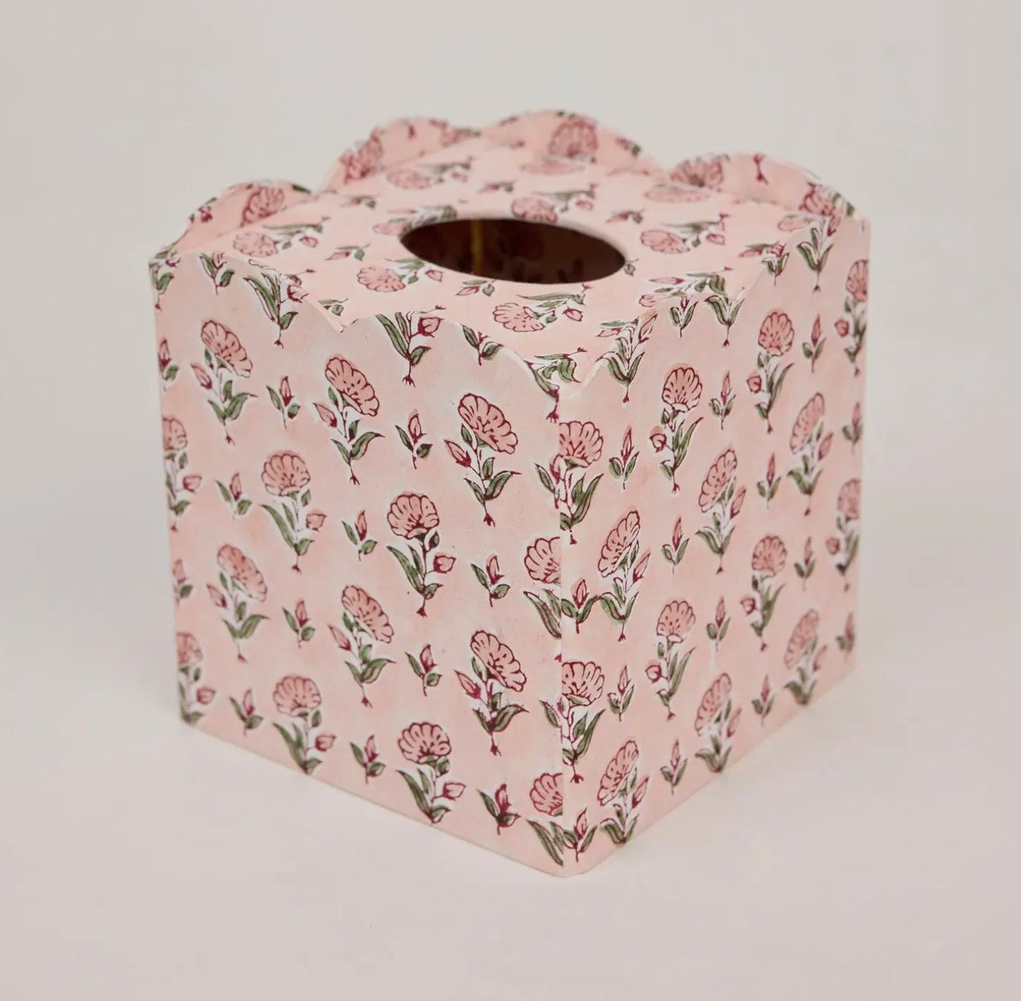 Pink Blockprinted Tissue Box