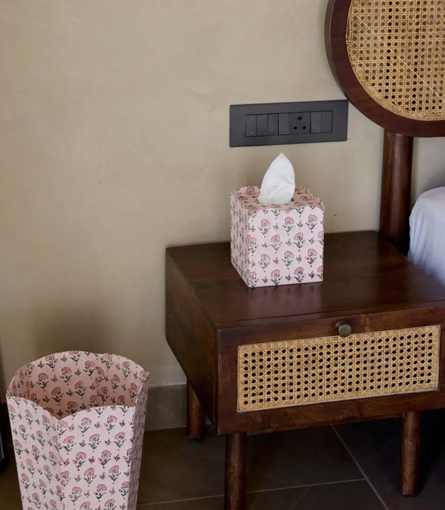 Pink Blockprinted Waste Paper Bin