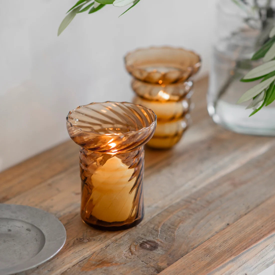 Pair of Amber Glass Votive Holders