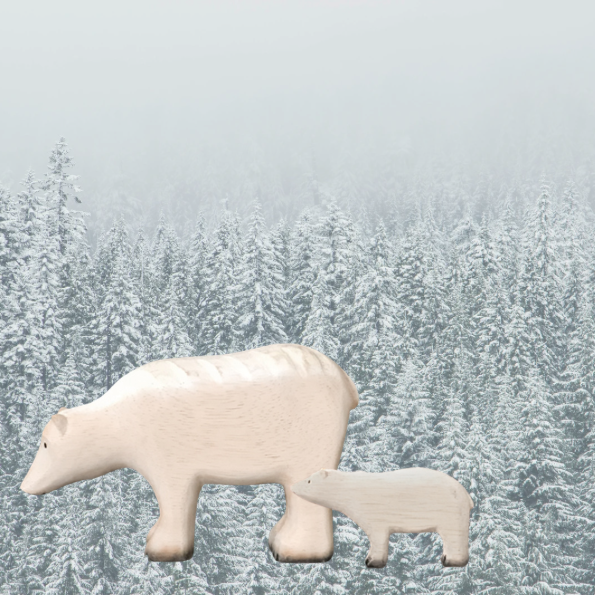 Wooden Mama Polar Bear & Baby