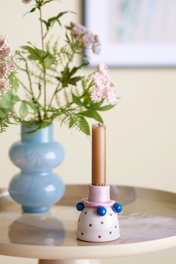 Blue & Pink Stoneware Candleholder
