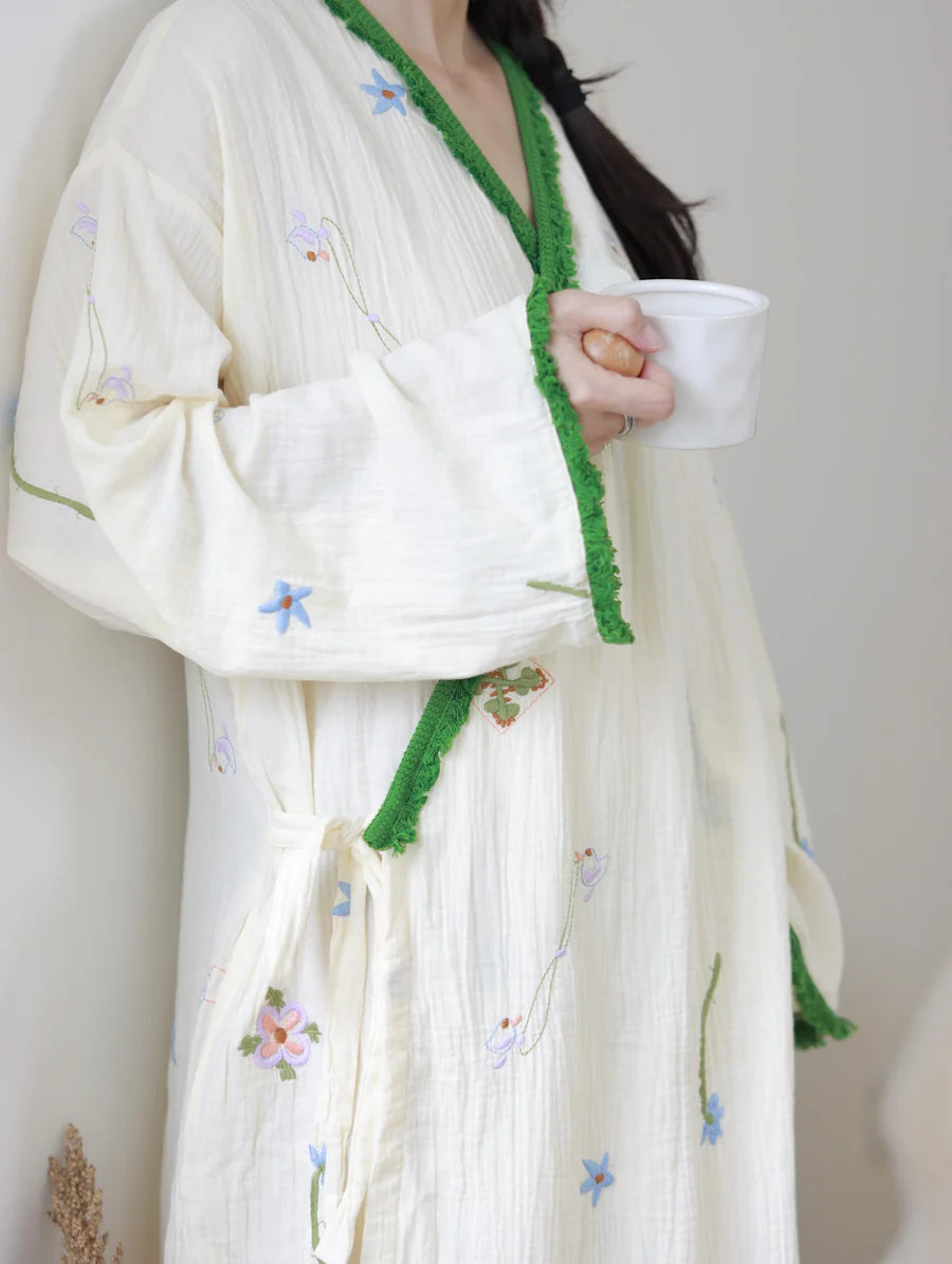 Cream Muslin Cotton Robe
