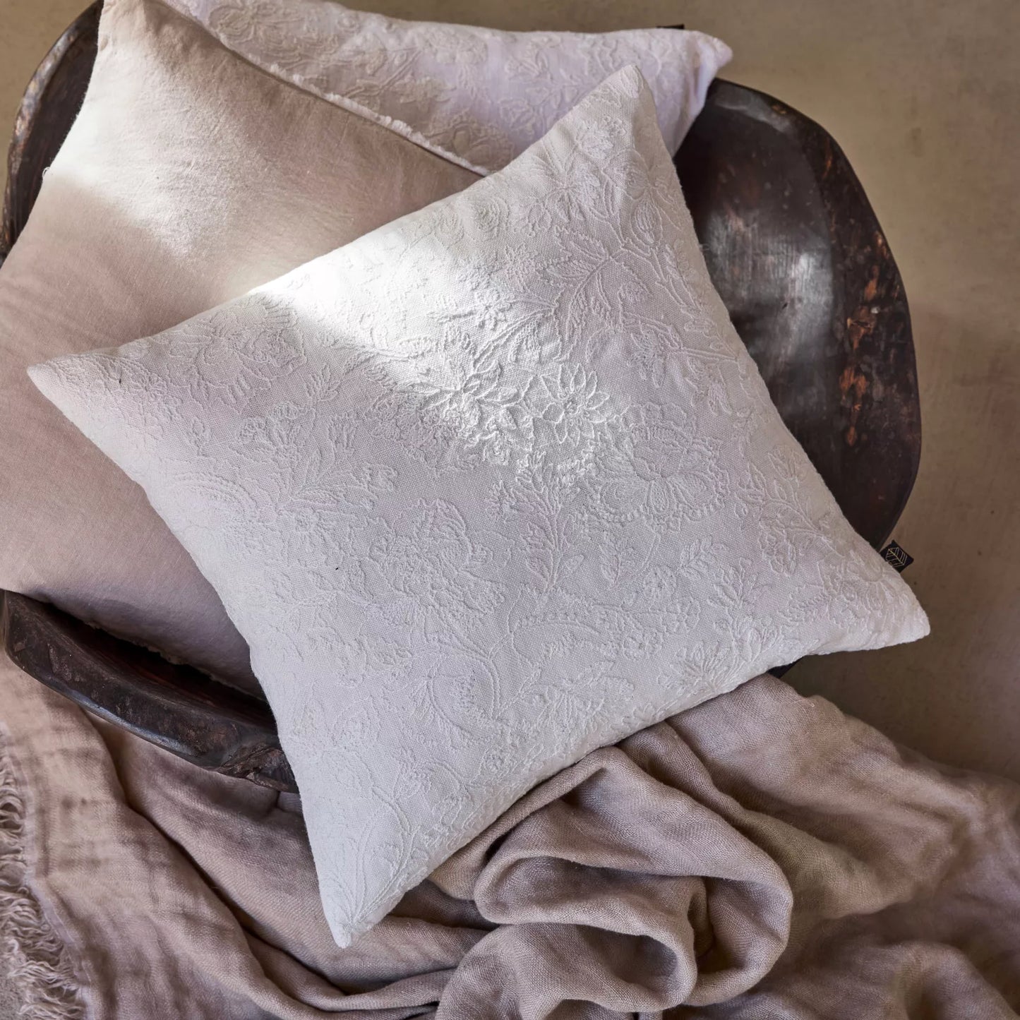 White Linen Embroidered Cushion