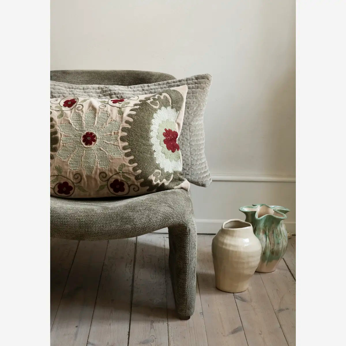 Green Embroidered Velvet Cushion
