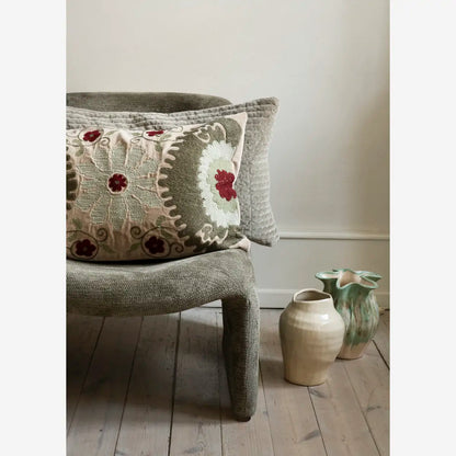 Green Embroidered Velvet Cushion
