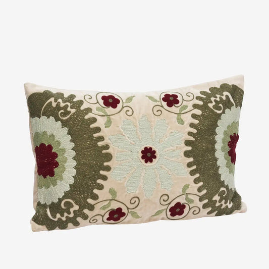 Green Embroidered Velvet Cushion