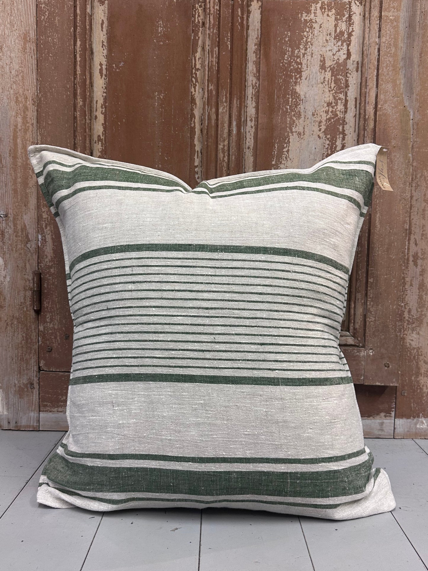 Olive Green Pure Linen Stripe Cushion