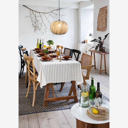 Sage Green Stripe Tablecloth & Napkins