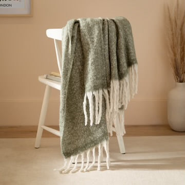 Soft Green Fringed Blanket