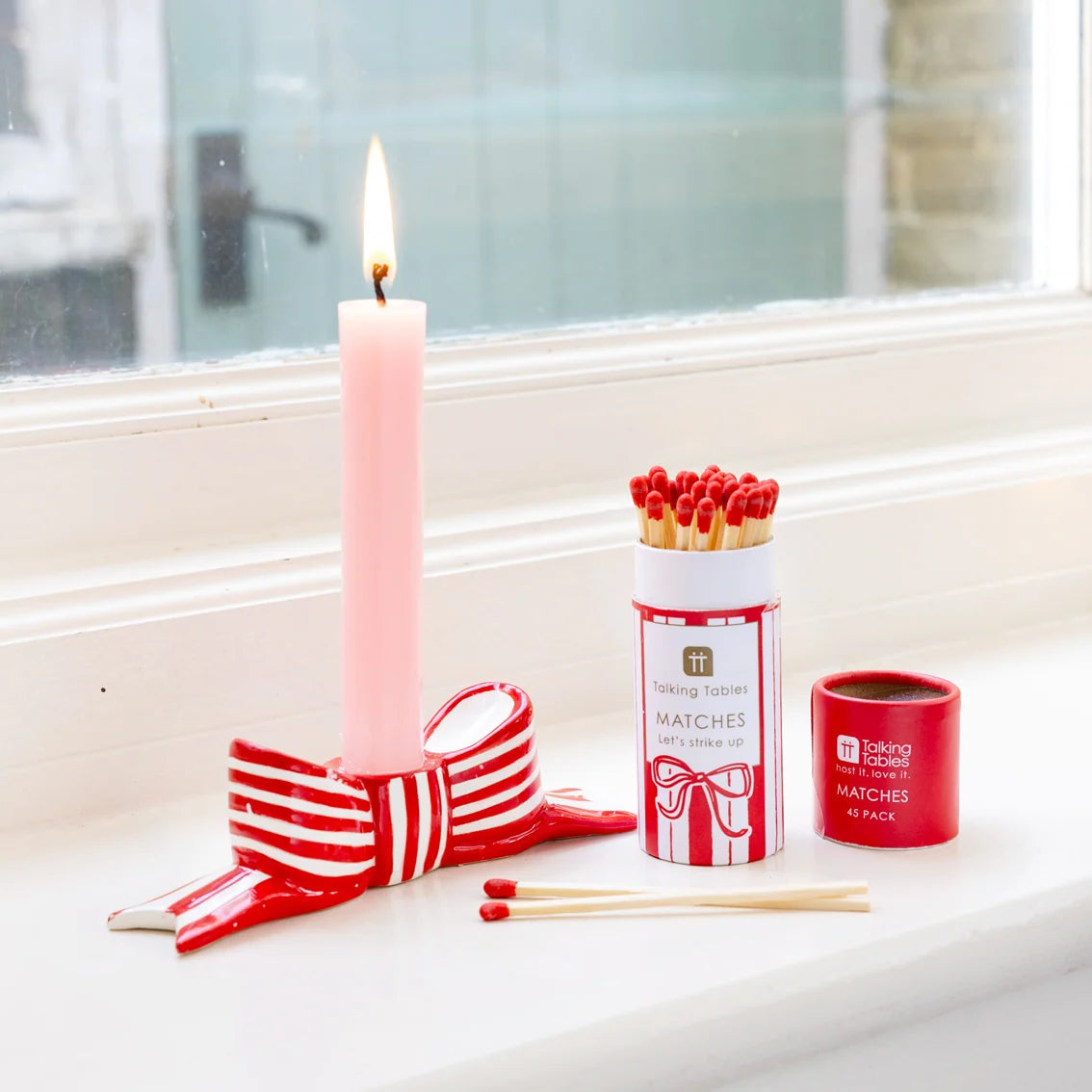 Christmas Red Ceramic Bow Candleholder