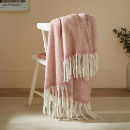 Soft Pink Fringed Blanket