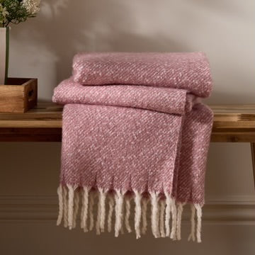 Isla Pink Heather Fringed Blanket