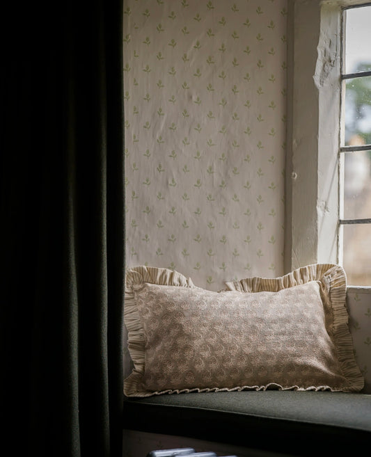 Taupe Block Print Cushion