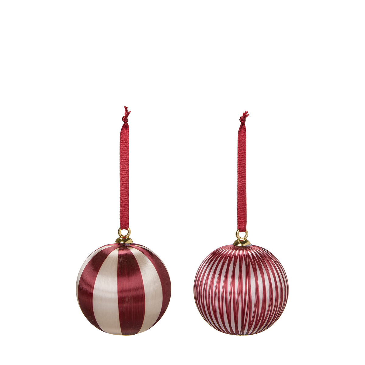 Christmas Burgundy Stripe Baubles Pair
