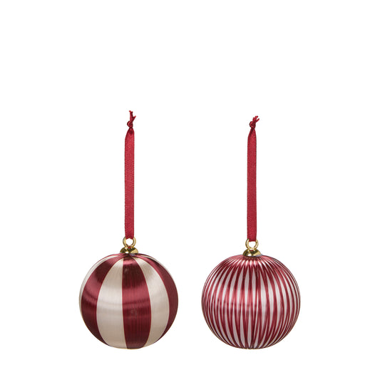 Christmas Burgundy Stripe Baubles Pair