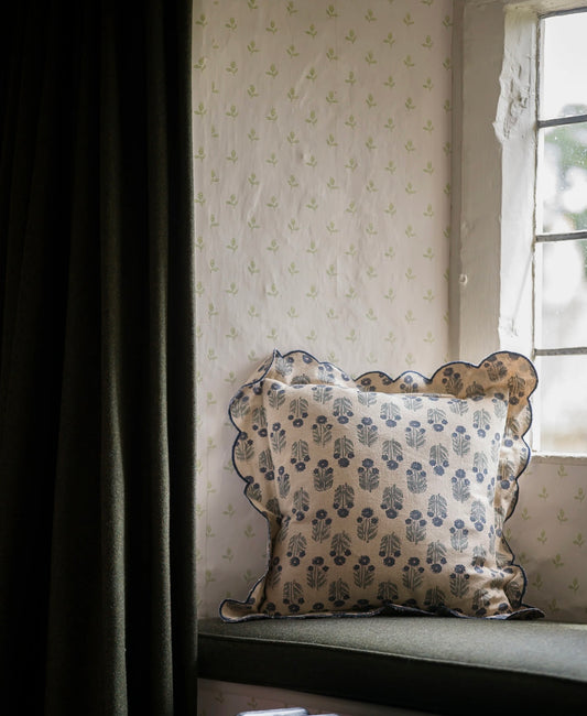 Denim Block Print Cushion