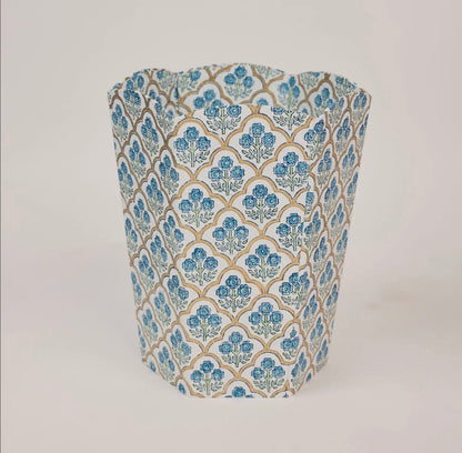 Blue Blockprinted Waste Paper Bin