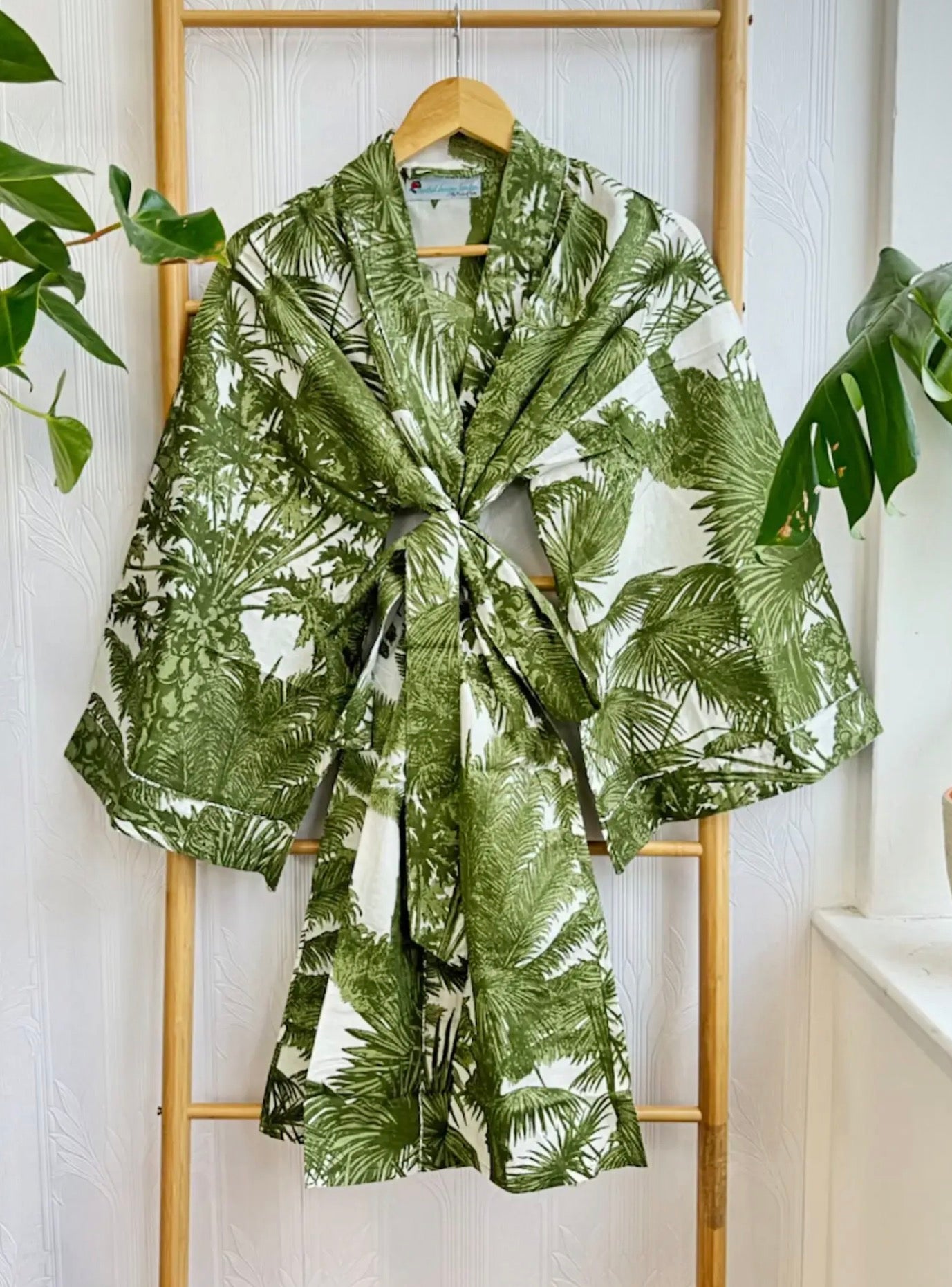 Palm Green Short Cotton Robe