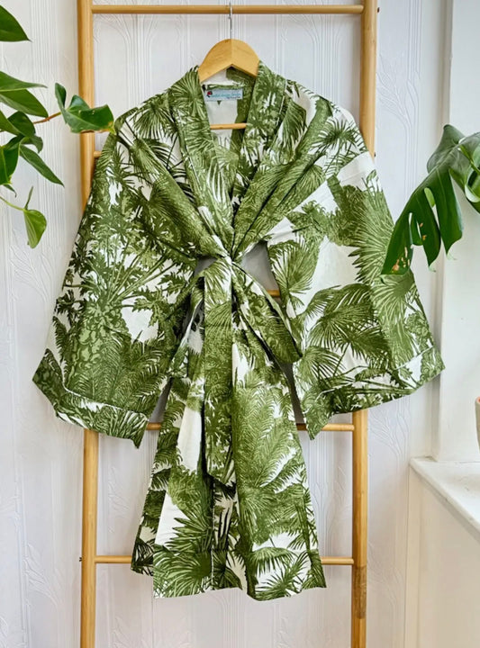 Palm Green Short Cotton Robe