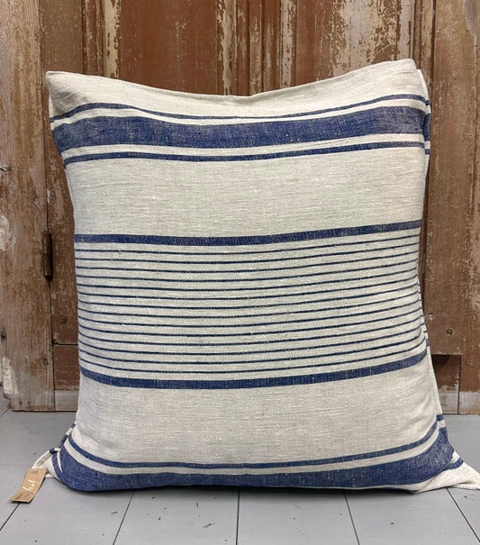 Navy Pure Linen Stripe Cushion 2 Sizes