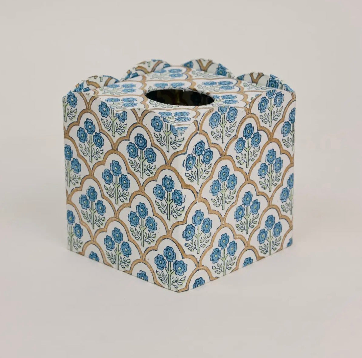 Blue Blockprinted Tissue Box