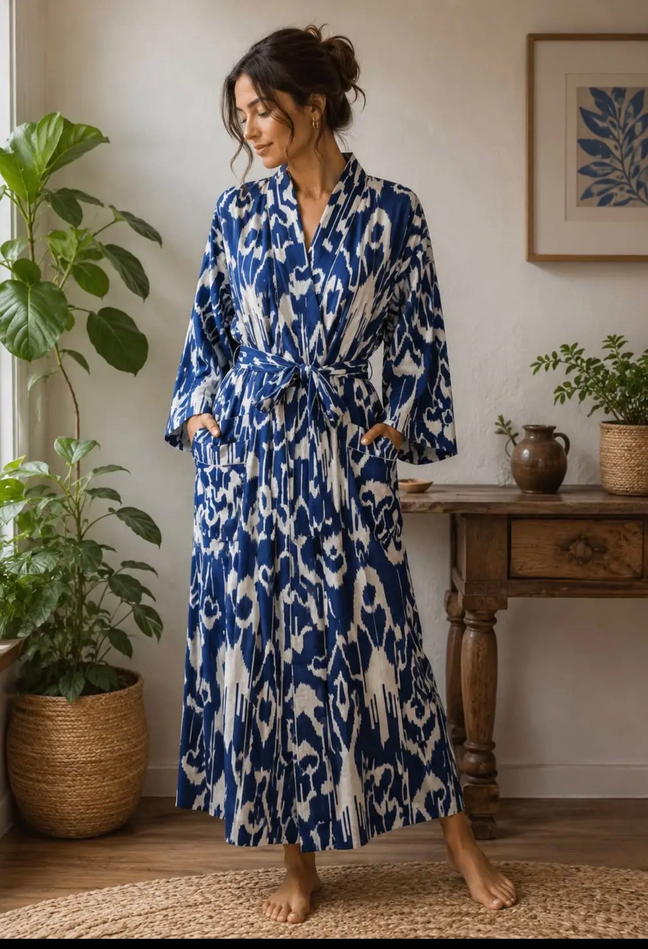 Indigo Ikat Cotton Robe