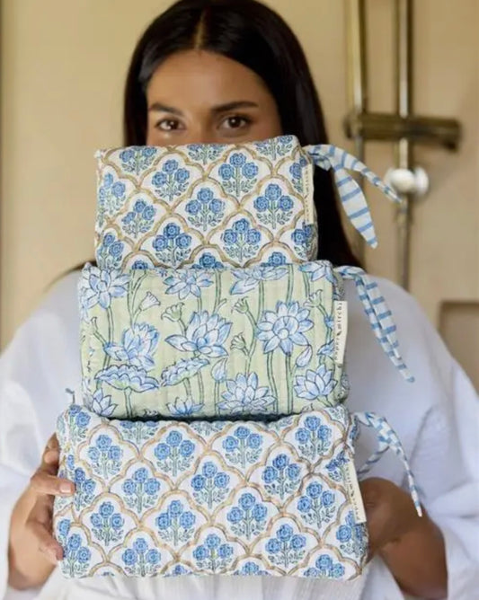 Blue Floral Wash Bags