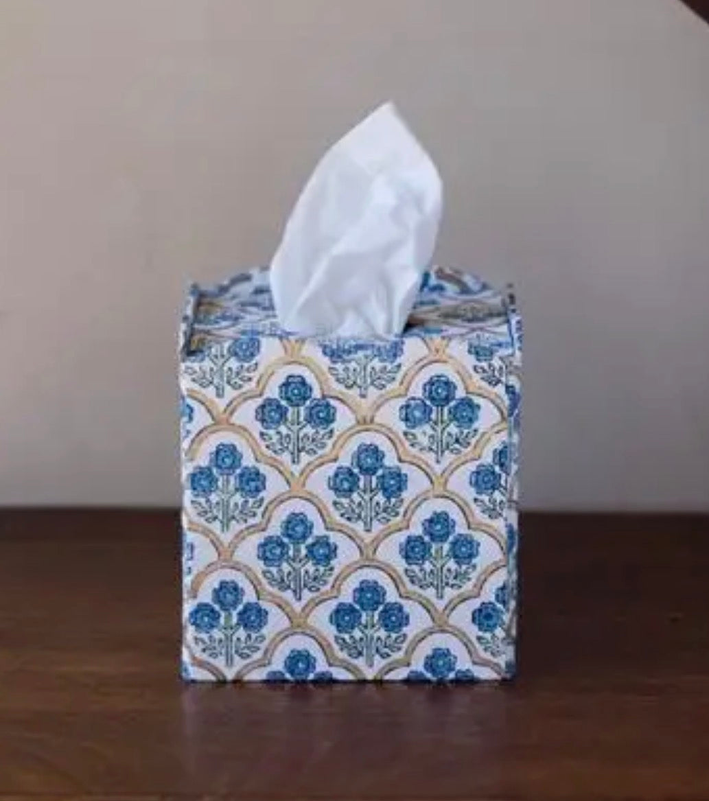 Blue Blockprinted Tissue Box