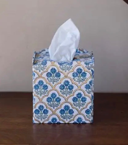 Blue Blockprinted Tissue Box