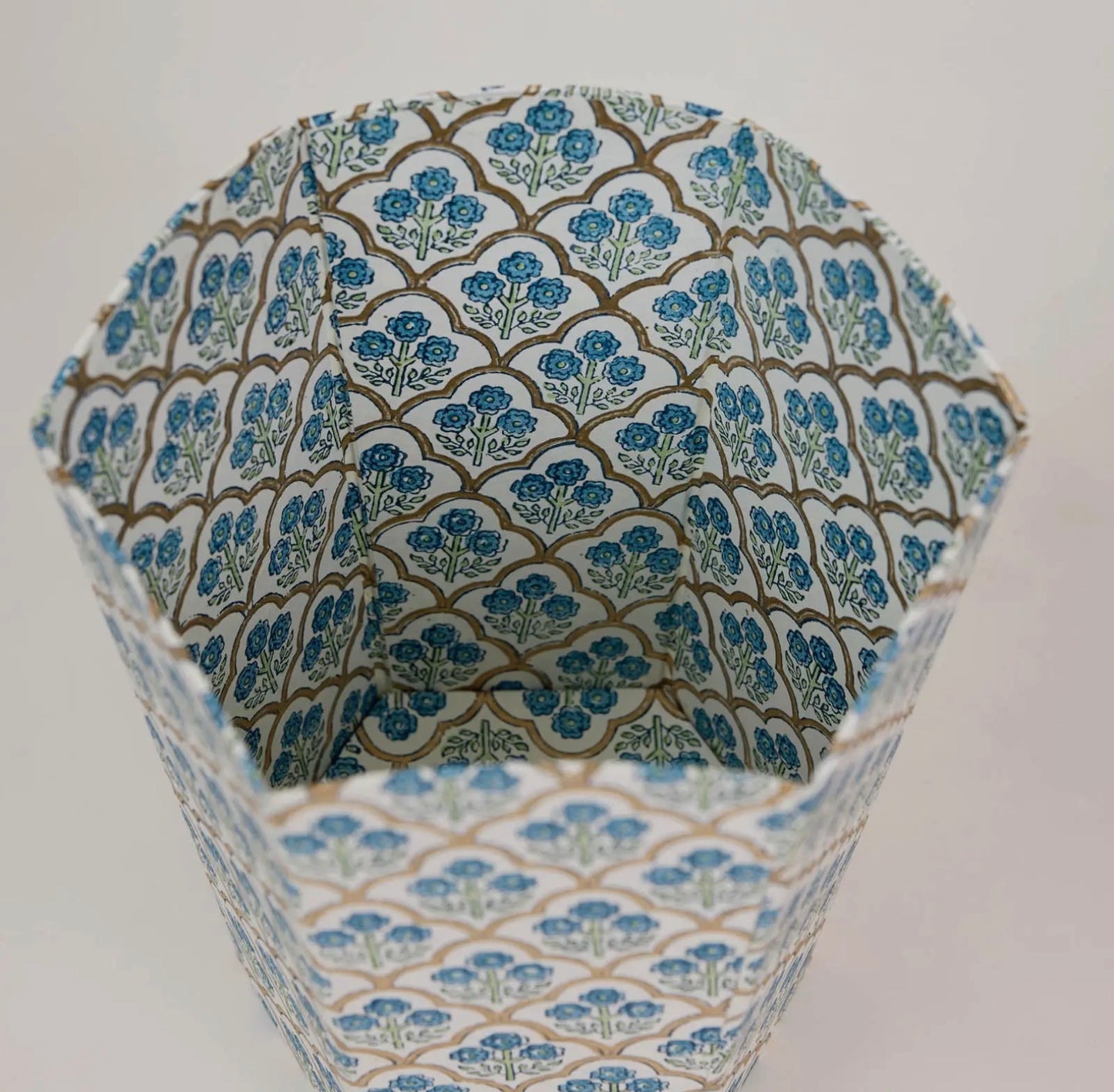 Blue Blockprinted Waste Paper Bin