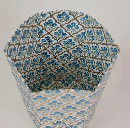 Blue Blockprinted Waste Paper Bin