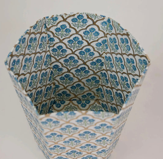 Blue Blockprinted Waste Paper Bin