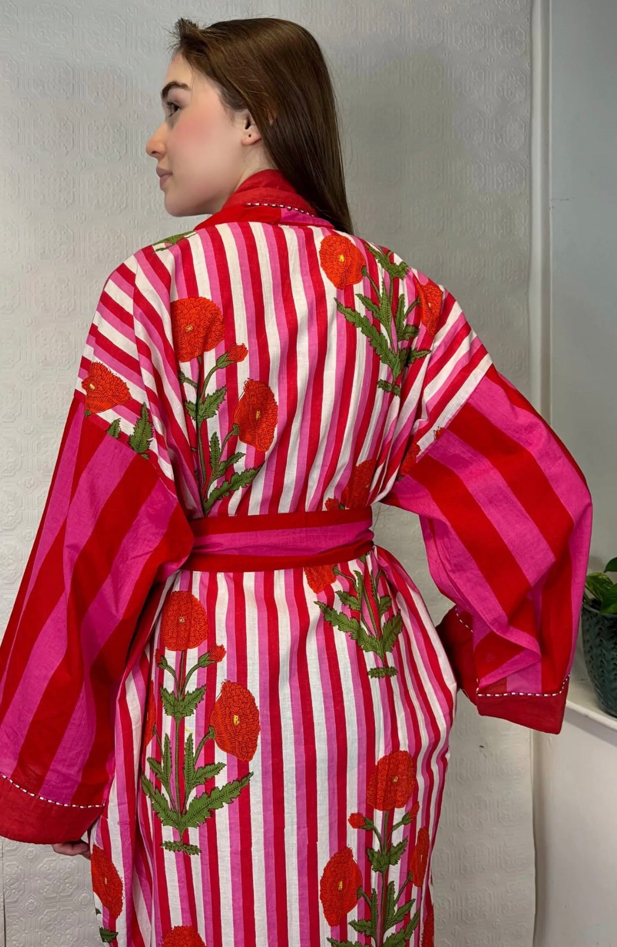 Pink & Red Stripe Cotton Robe