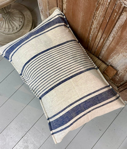Navy Pure Linen Stripe Cushion 2 Sizes