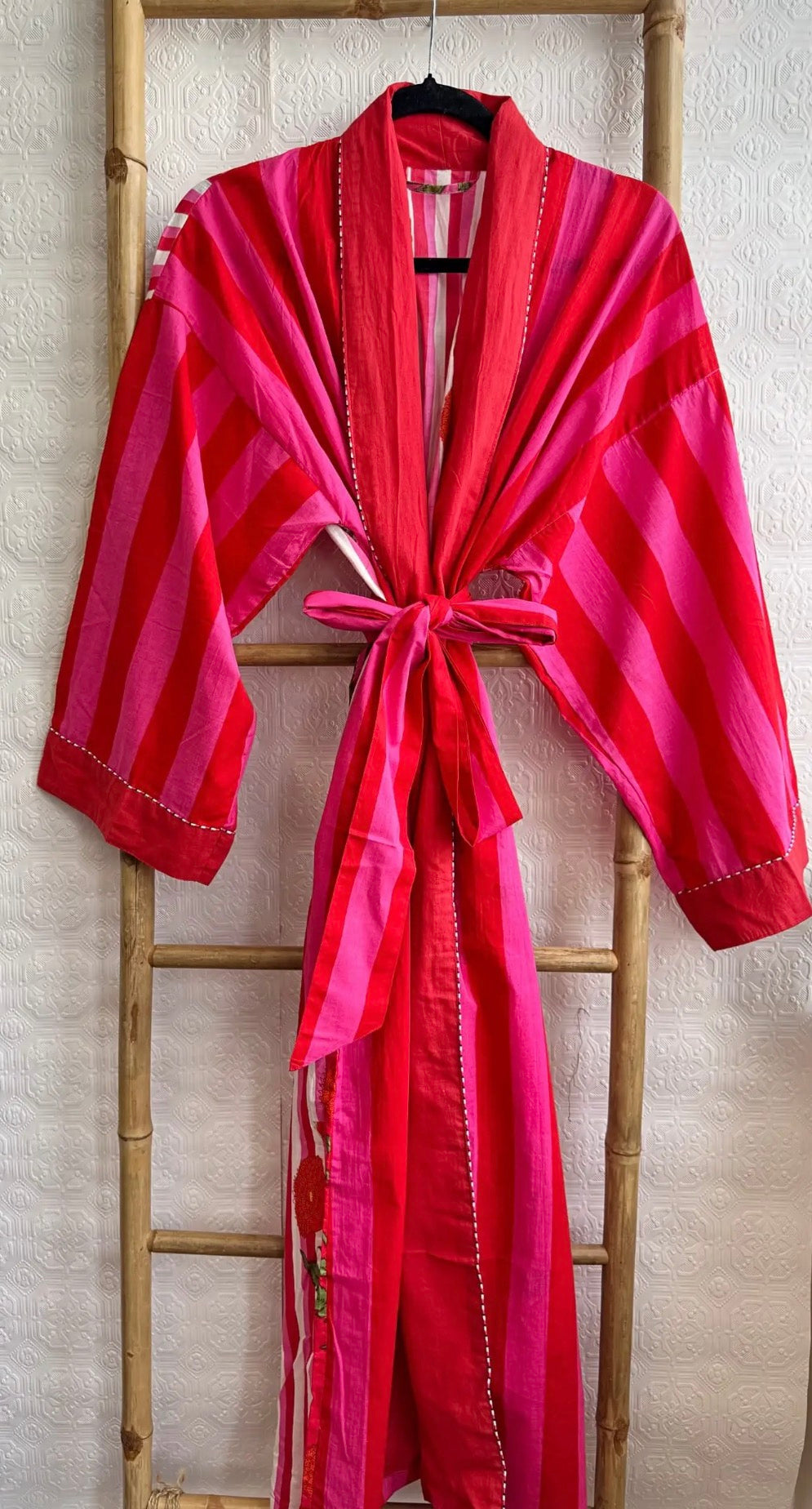 Pink & Red Stripe Cotton Robe