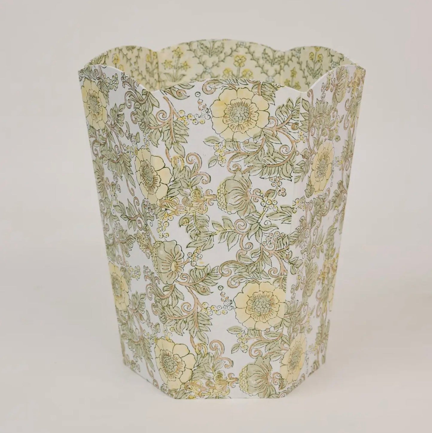 Buttermilk Blockprinted Waste Paper Bin