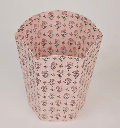 Pink Blockprinted Waste Paper Bin