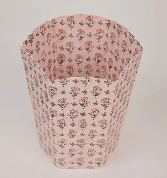 Pink Blockprinted Waste Paper Bin