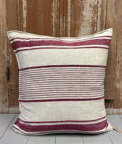 Burgundy Pure Linen Stripe Cushion 2 Sizes