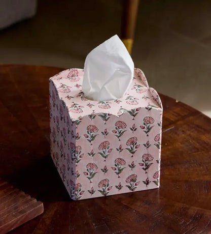 Pink Blockprinted Tissue Box