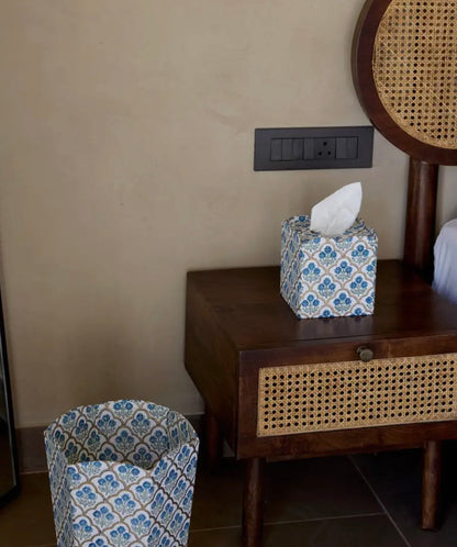 Blue Blockprinted Waste Paper Bin