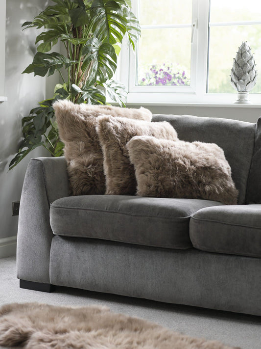 Taupe Sheepskin Cushion  2 Sizes