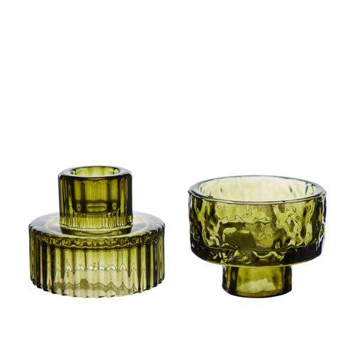 Green Glass Dual Candle Holder