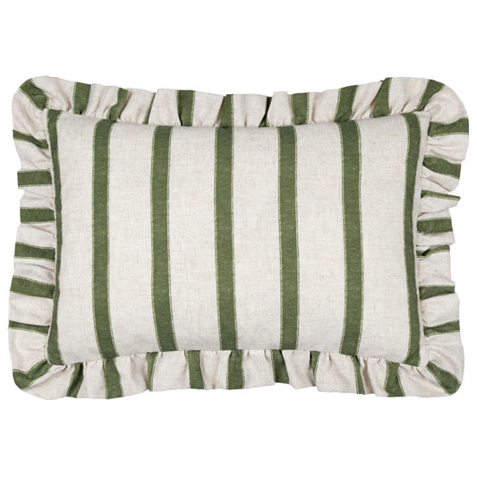 Olive Stripe Ruffle Cushion