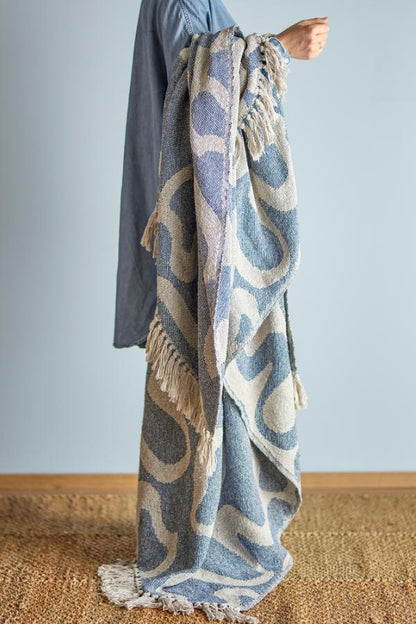 Soft Blue Recycled Cotton Graphic Blanket