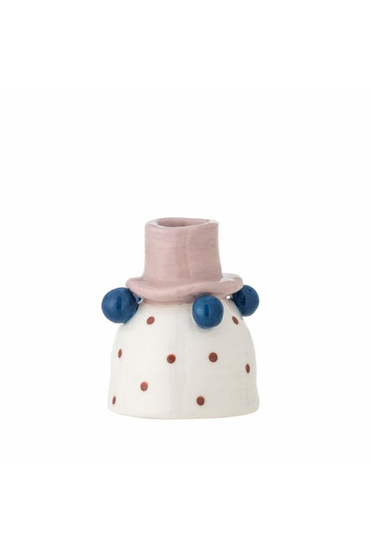 Blue & Pink Stoneware Candleholder